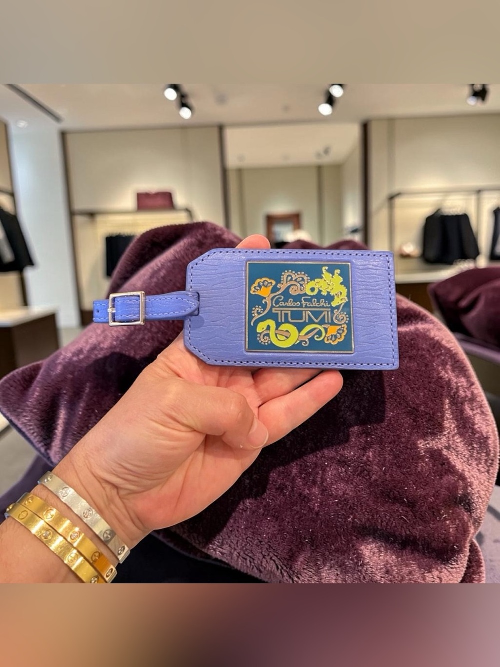 NWT authentic luxury minimalist travel rare Carlos Falchi TUMI luggage tag
